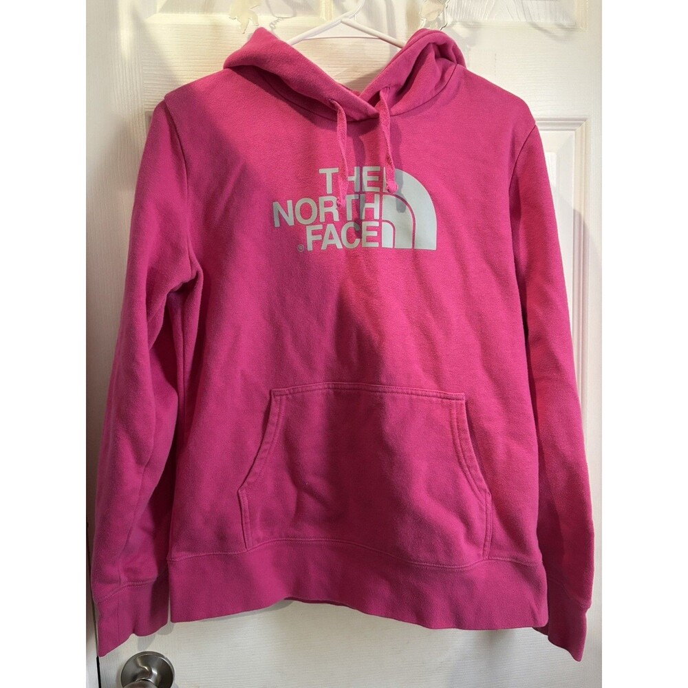 The North Face Pullover Hoodie Sweatshirt Women Sz Small Hot Pink Gray logo TNF